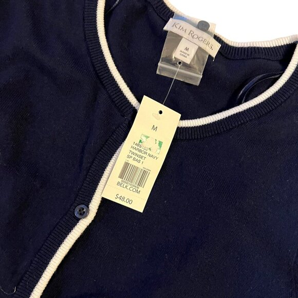 Kim Rogers Med Cotton Cardigan Sweater Button Front Scoop Neck Blue White NWT - Picture 5 of 14
